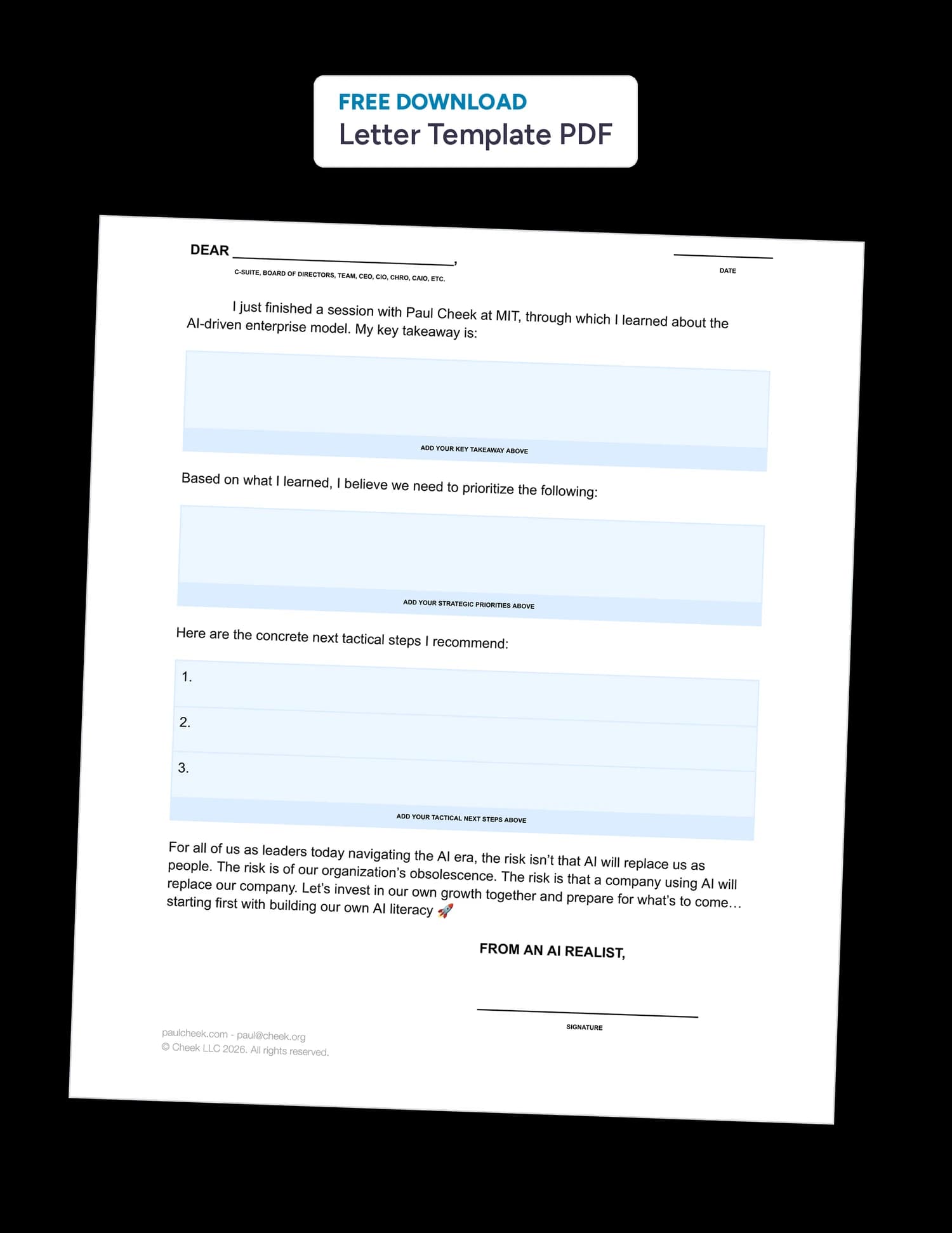 Dear C-Suite — Letter Template — free PDF download